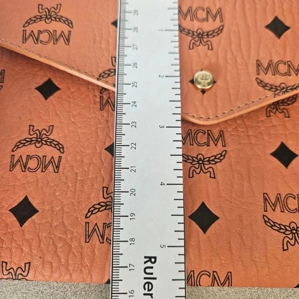 MCM Coral Leather Envelope Clutch